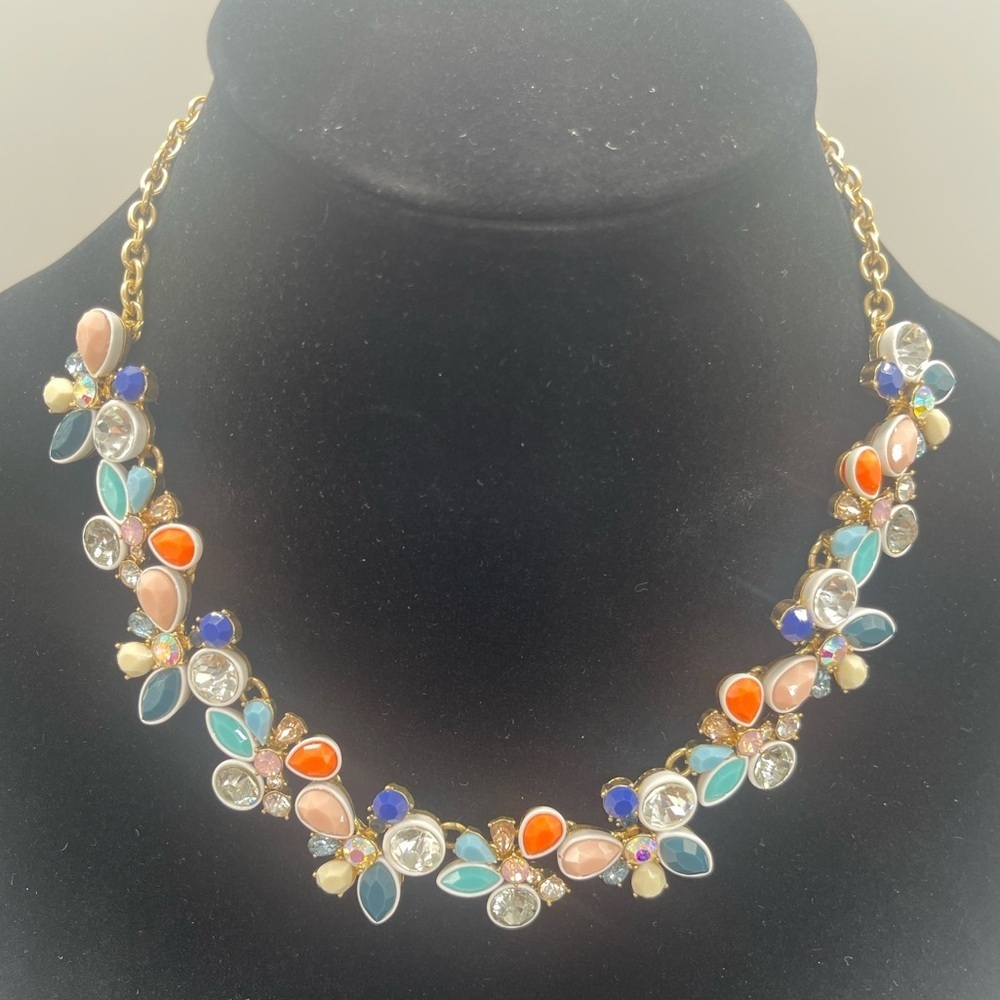 J. Crew Statement Necklace with Crystals on Gold Tone Chain